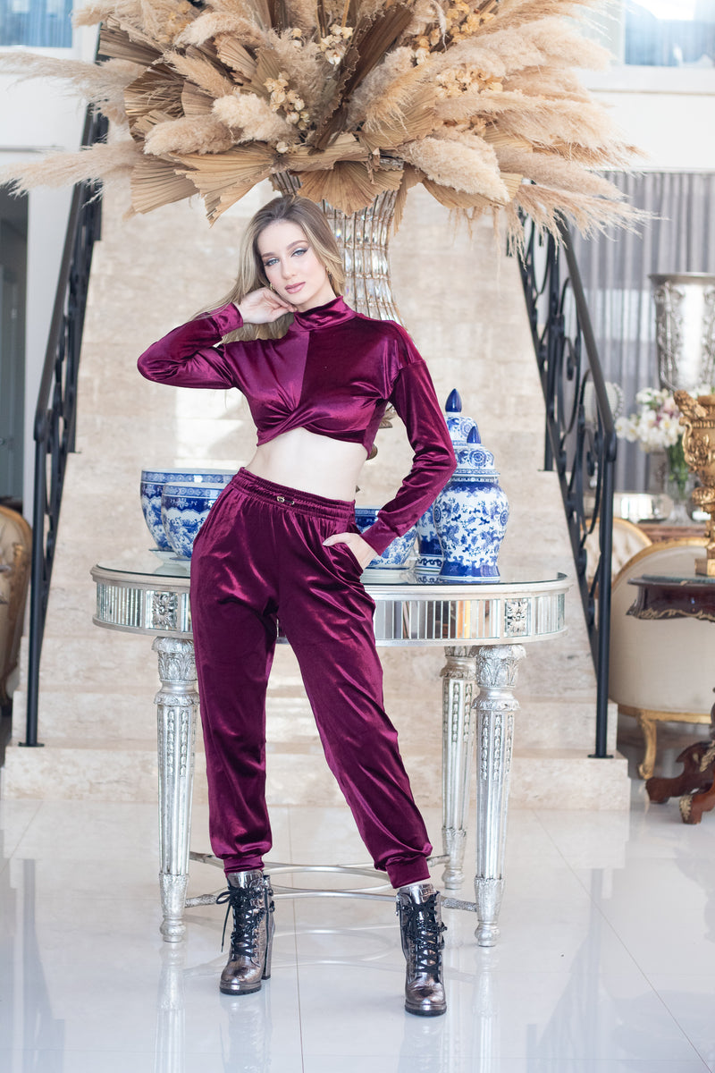 Andressa Burgundy Velvet Tracksuit